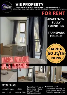 Disewakan murah apartemen Transpark Cibubur include IPL & Internet