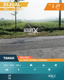 Di Jual Tanah  kavling jejer di jl Raya tajinan Tumpang Malang