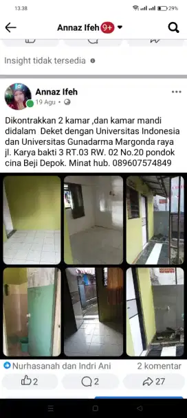 Dikontrakkan petakan 2 kamar