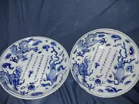 Piring Cina Antik motif naga 2 pcs