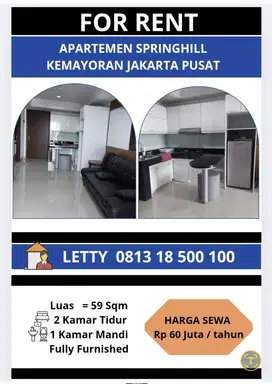Apartemen Springhill Terrace 2 BR  Furnished Rp 58 juta / tahun Nego