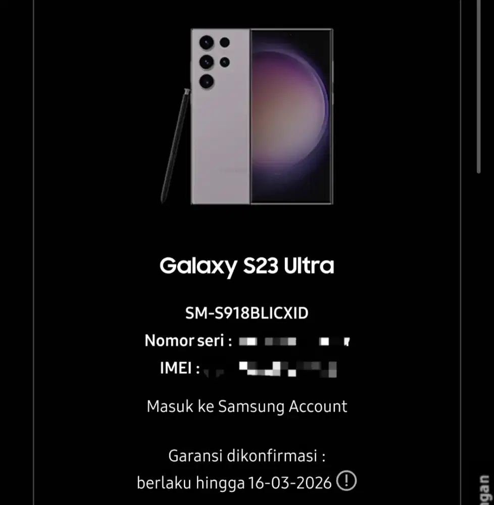 s23 ultra masih garansi sein dan scare +