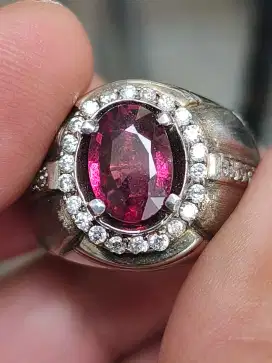 Cincin batu garnet rhodolite 1.83 carat memo MRI ring perak