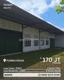 Disewakan Gudang Area Purbalingga Seluas 978m2