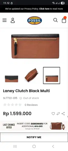 FOSSIL dompet original type Laney Clutch Black Multi