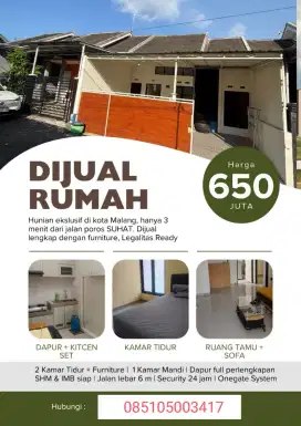 Rumah murah dkt UB + barang BU 650 jt