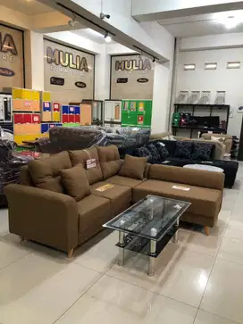 Sofa L Messi Free meja tamu kaca