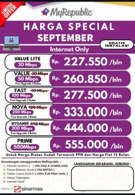 Promo pasang wifi promo terbaru MyRepublic