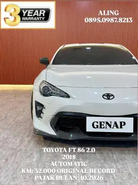 [ KM 32.000 ORIGINAL ] TOYOTA FT 86 2.0 AT 2018 SIAP PAKAI