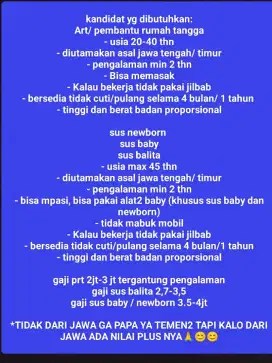 Butuh cepat ART & SUSTER