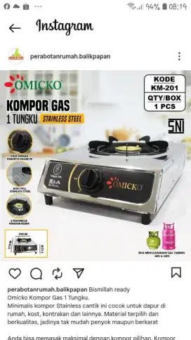 kompor 1 tungku hitam