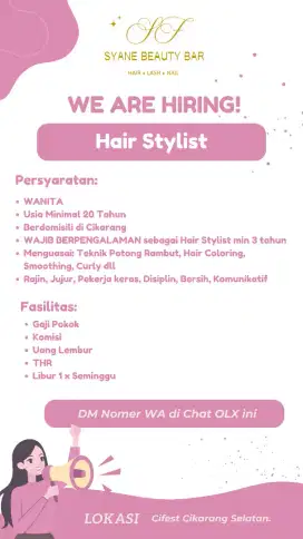 Dicari : Hair Stylist Salon berpengalaman