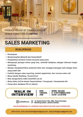DICARI SALES MARKETING PRIBADI HOUSE JAKARTA SELATAN