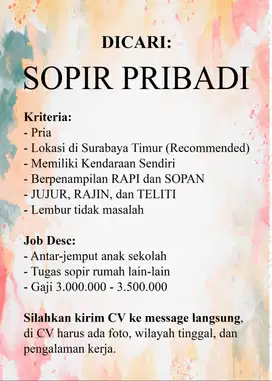 Dicari Sopir Pribadi [Rumah]