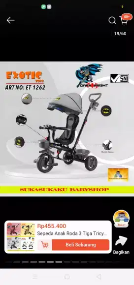 Stroller sepeda anak roda 3 merek exotic