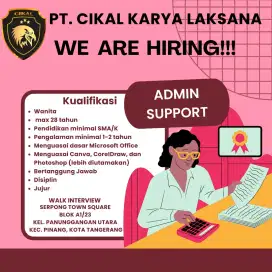 DIBUTUHKAN SEGERA ADMIN SUPPORT