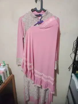 Gamis + hijab UK.L warna pink