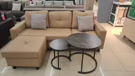 SOFA L KULIT COKLAT BISA CICIL 0%