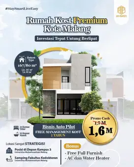 RUMAH KOS EKSKLUSIVE KOTA MALANG PASIVE INCOME 20 JUTA PER BULAN