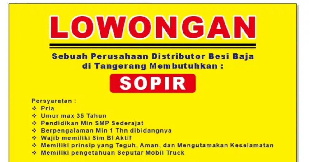 Lowongan Kerja Admin dan Driver