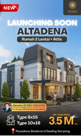 Rumah Baru 2 lantai Altadena 10x16 Gading Serpong