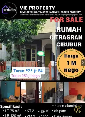 Turun Harga 925jt Rumah Jual Cepat Siap Huni. CitraGran Cibubur.