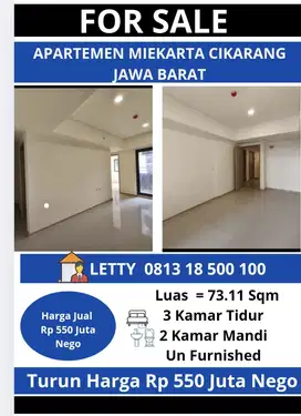 Apartrmen Miekarta 3 BR Cikarang Jawa Barat Rp 550 Juta Nego