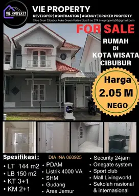 Jual Rumah Cantik Siap Huni 2,050 M Nego. Kota Wisata Cibubur.