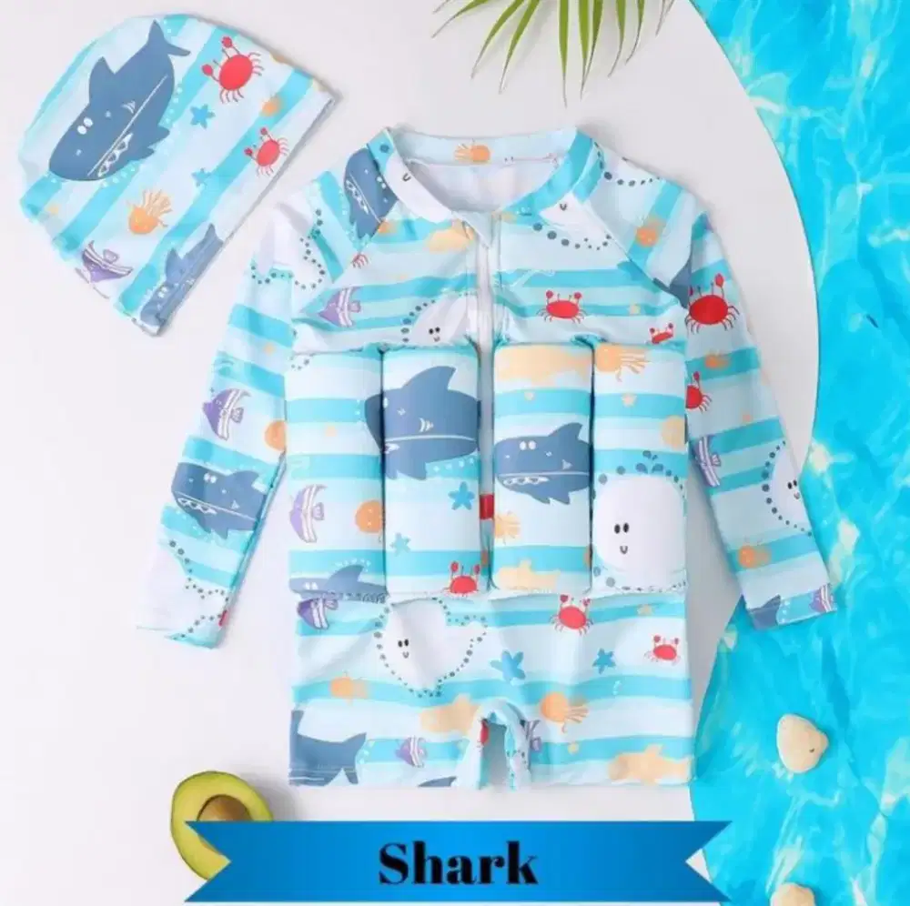 Baju Renang Pelampung Anak Laki-laki Shark Ukuran M / 90