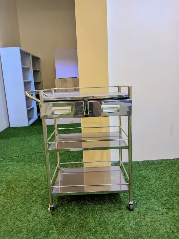 Trolley Instrumen ( 3 Susun Rak 2 Laci ) Stainless Steel