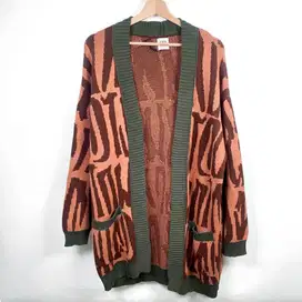 Preloved Zara Abstract Jacquard Cardigan Brown