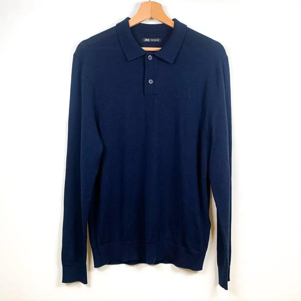 Zara Navy Long Sleeved Polo