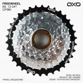 Oxo 8-speed 13-34T (My2023) Freewheel Sprocket (CP/Black)