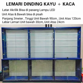 Lemari Dinding Kayu Kaca / Etalase HP / aksesoris / buku / tas dll