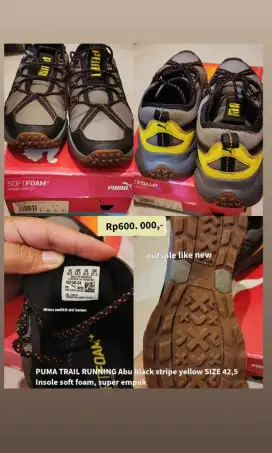 Ori PUMA TRAIL RUNNING Abu black stripe yellow SIZE 42,5