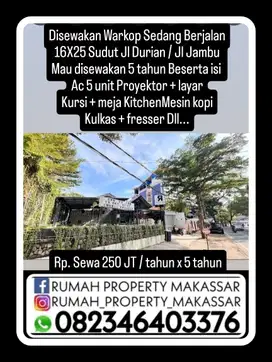 Disewakan Warkop Sedang Berjalan 16X25 Sudut Jl Durian / Jl Jambu