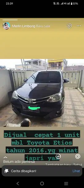Dijual cepat 1 unit mobil Toyota Etios Valco Tahun 2016