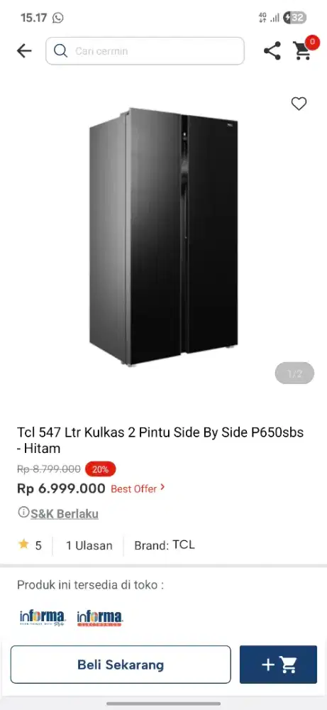 Ready stok kulkas side by side murah