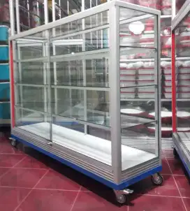 ETALASE KACA PANJANG 1,5M SIAP KIRIM || PAKAI RODA & KUNCI