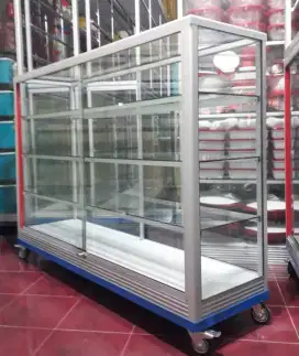 Etalase Kaca Ready Stock Ukuran 1,5M Buat Usaha || Pakai Roda & Kunci
