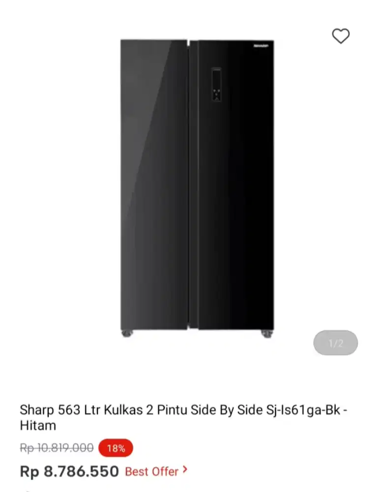 Sharp 563 Ltr Kulkas 2 Pintu Side By Side Sj-Is61ga-BK-Hitam
