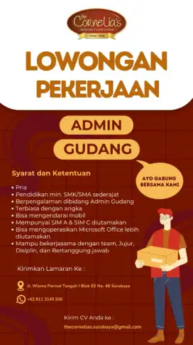 Driver kurir pengiriman, admin gudang, staff produksi