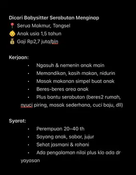 Dicari Babysitter/Serabutan