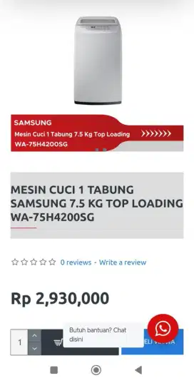 BU. Mesin Cuci Samsung Top Loading 7.5 Kg WA-75H4200SG