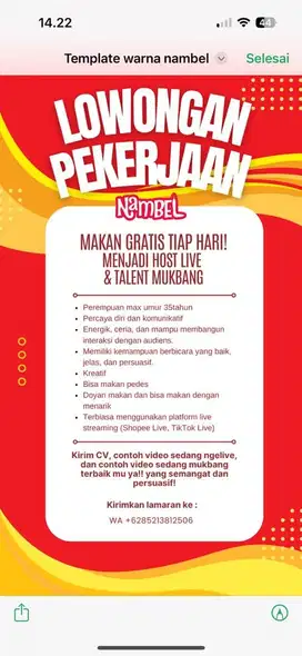 DICARI HOST LIVE STREAMING DAN TALENT