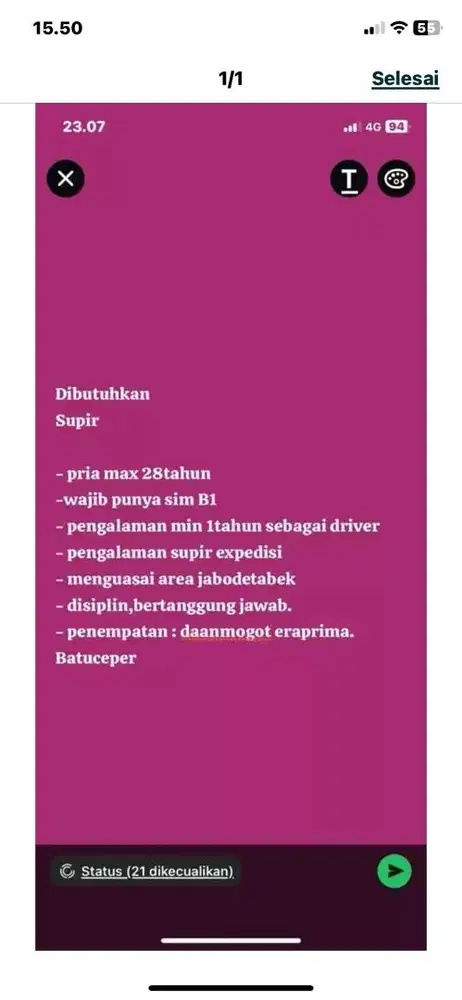Dibutuhkan supir