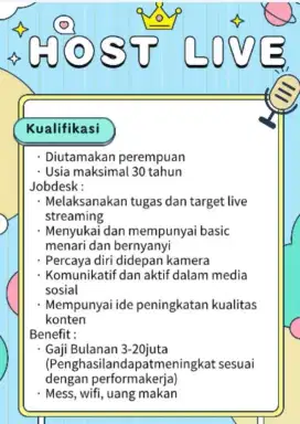 Lowongan Host Live & Dancer