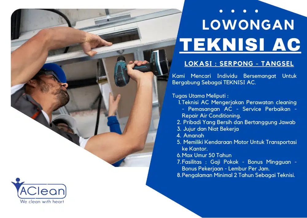 Lowongan Teknisi AC Berpengalaman Area Tangsel