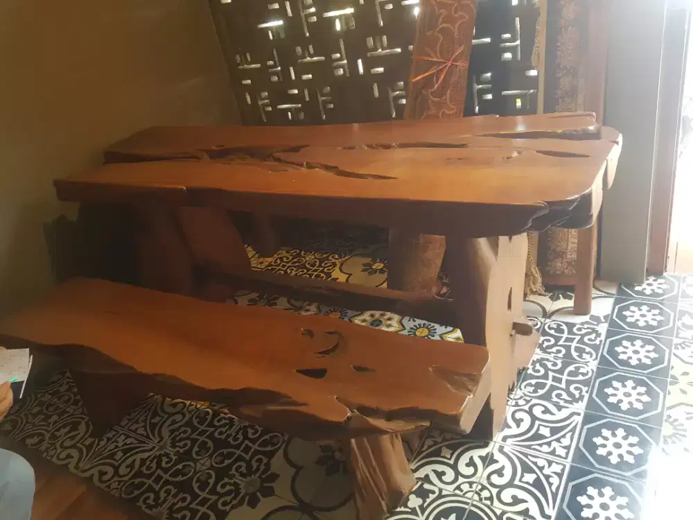 Jual cepat meja set kayu jati utuh