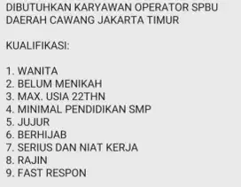 Lowongan spbu khusus wanita untuk shift pagi